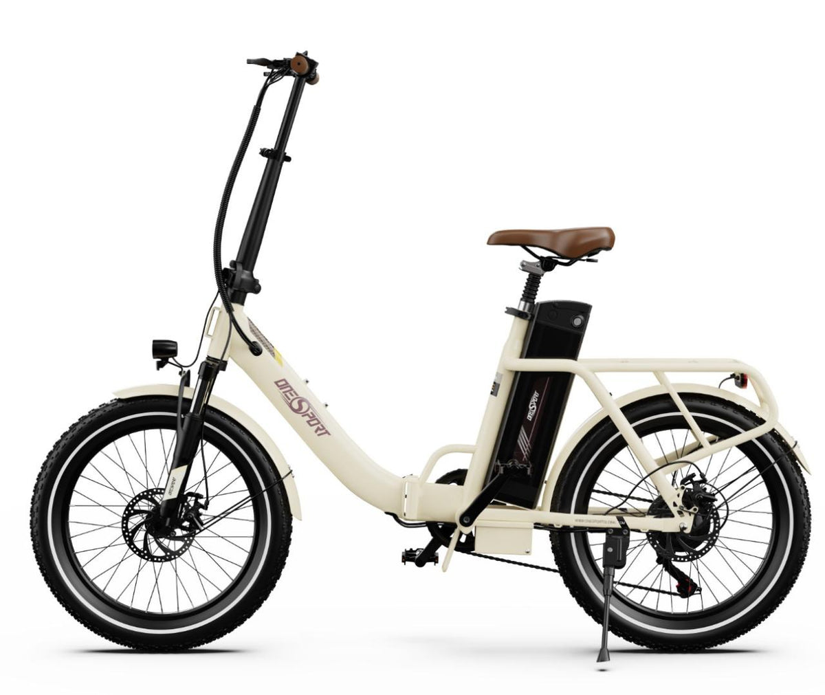 Onesport OT16 Pro Electric Folding Bike – Beige & white product photograph