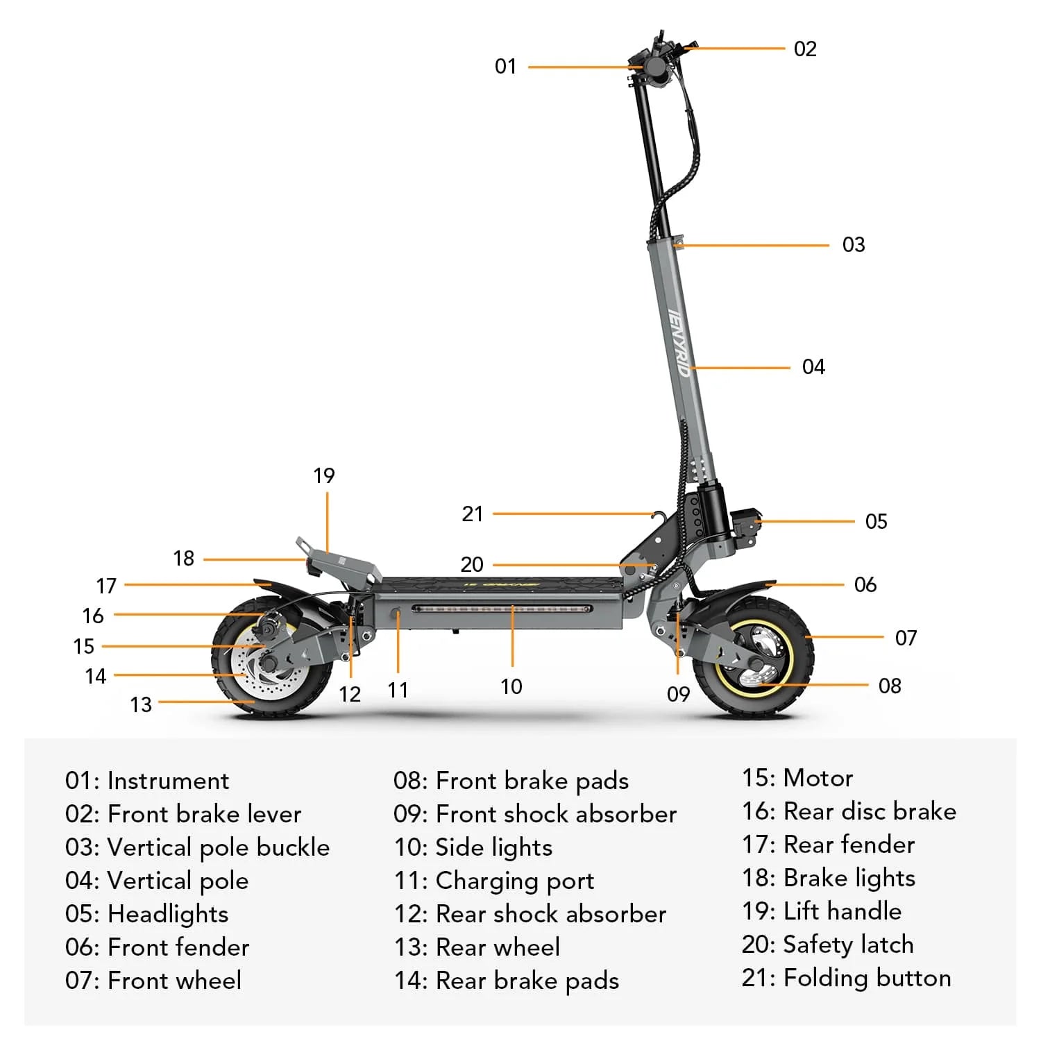 iENYRID S1 Offroad Elektrische Scooter 700W 48V 15Ah dimensions