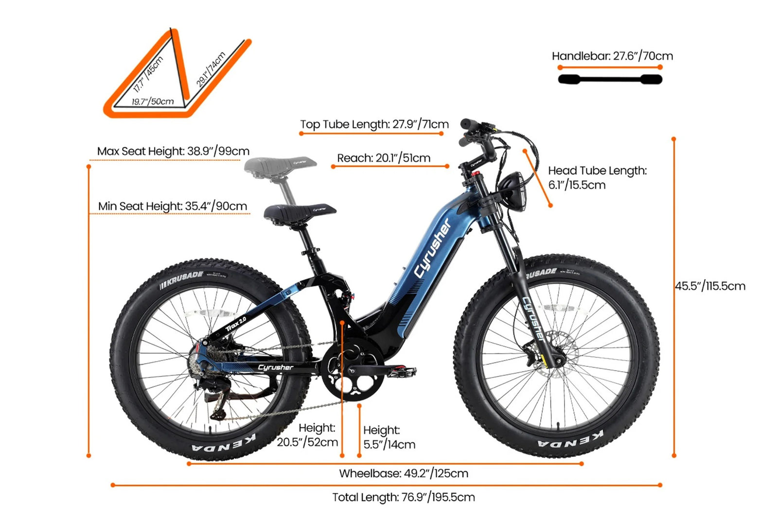 Cyrusher Trax 2.0 Electric Bike dimensions