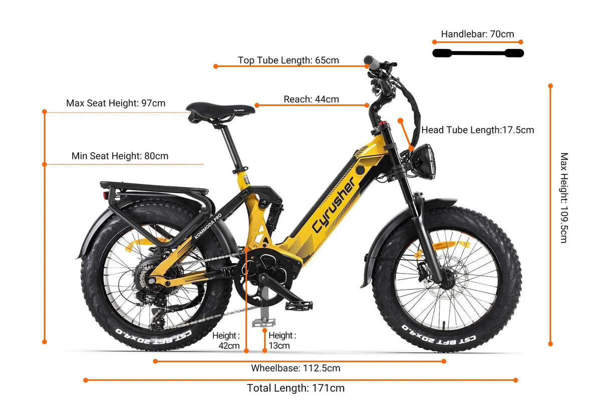 Cyrusher Kommoda Pro Electric Bike size and dimensions