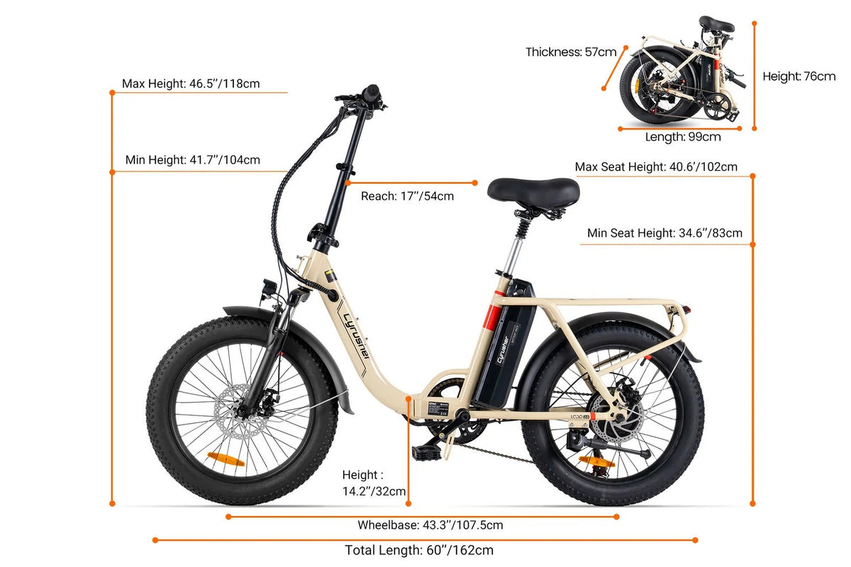 Cyrusher Loop 2.0 Folding Electric Bike size and dimensions