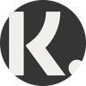 Logo with a stylized letter 'K' on a black background