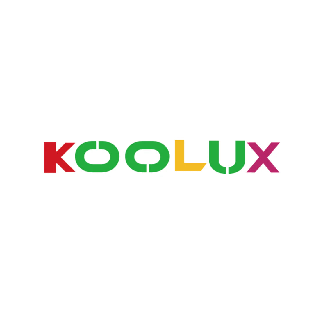 The word KOOLUX in all capital letters, with each letter in a different color: K in red, O and O in green, L in yellow, U in green, and X in pink, on a white background.