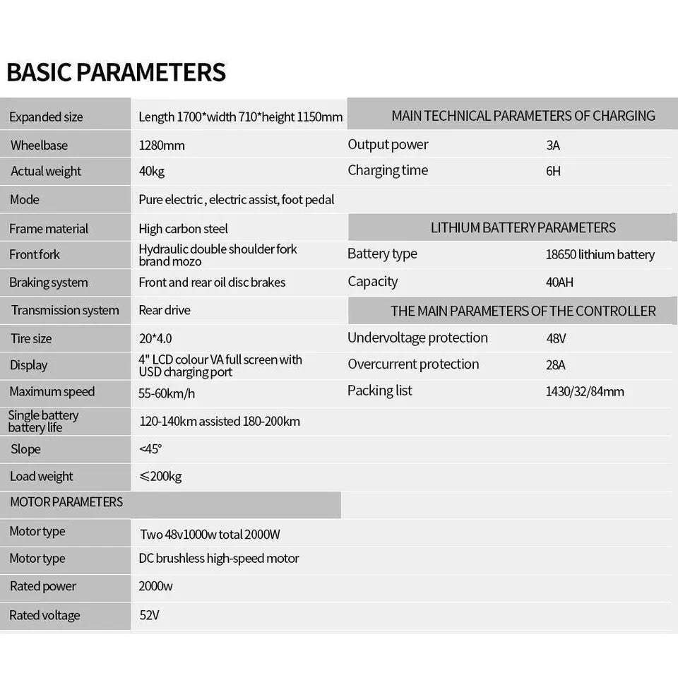 YVY Q20 (C20) PRO Electric Bike 52V 40AH YVY