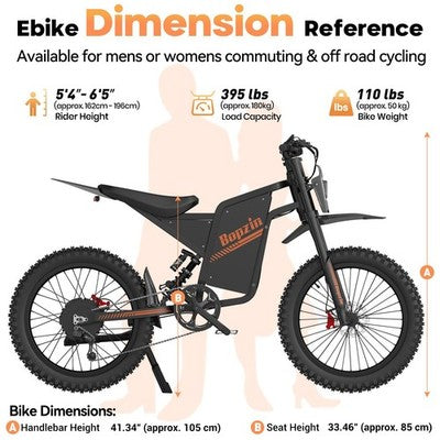 Vélo Électrique Bopzin Q8 size and dimensions