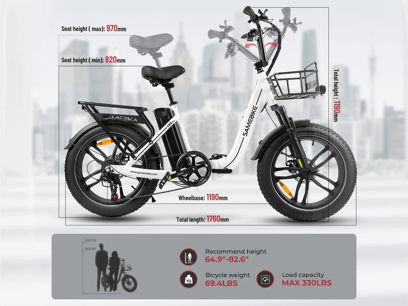 SAMEBIKE C05 Pro Fat Tyre Electric Bike 36V 13Ah