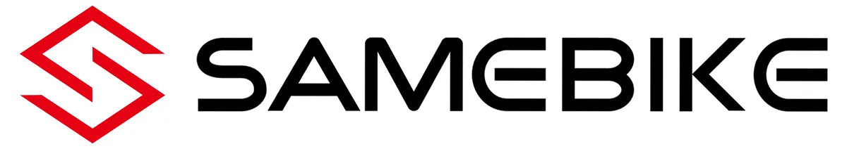 The image shows the SAMEBIKE logo with a red geometric S symbol on the left and the brand name SAMEBIKE in bold, black, modern uppercase letters to the right of the symbol.